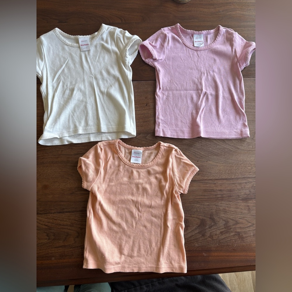 Hanna Andersson Girls' Short Sleeve Tees - Pink, Peach & White, 3T, 100% Cotton